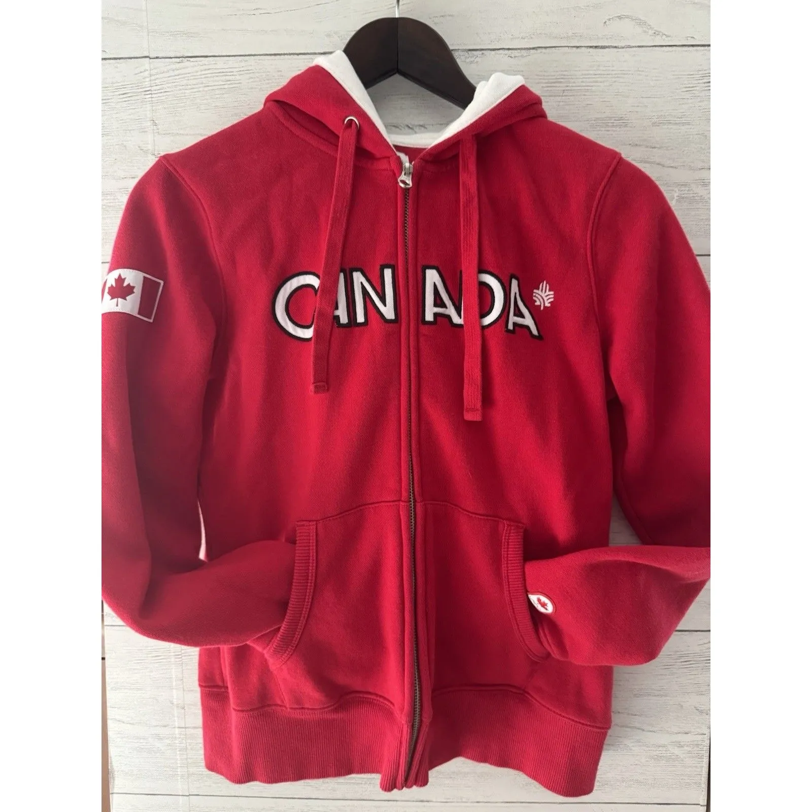 Vintage 2010 CANADA OLYMPIC Hudson Bay Co Red HOODIE SWEATER Women's S NWOT - Image 8