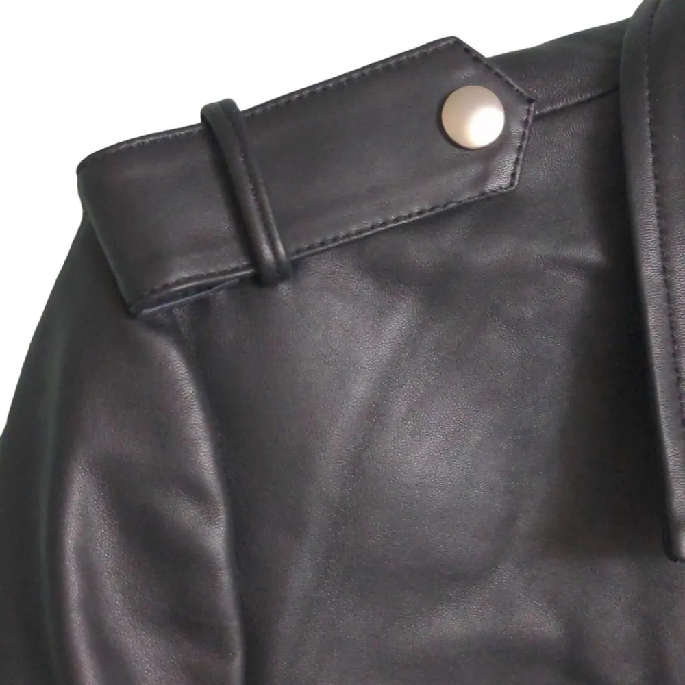 Belle & Bloom Womens Leather Jacket Black Full Zip Epaulets Collar M New Size M - Image 2