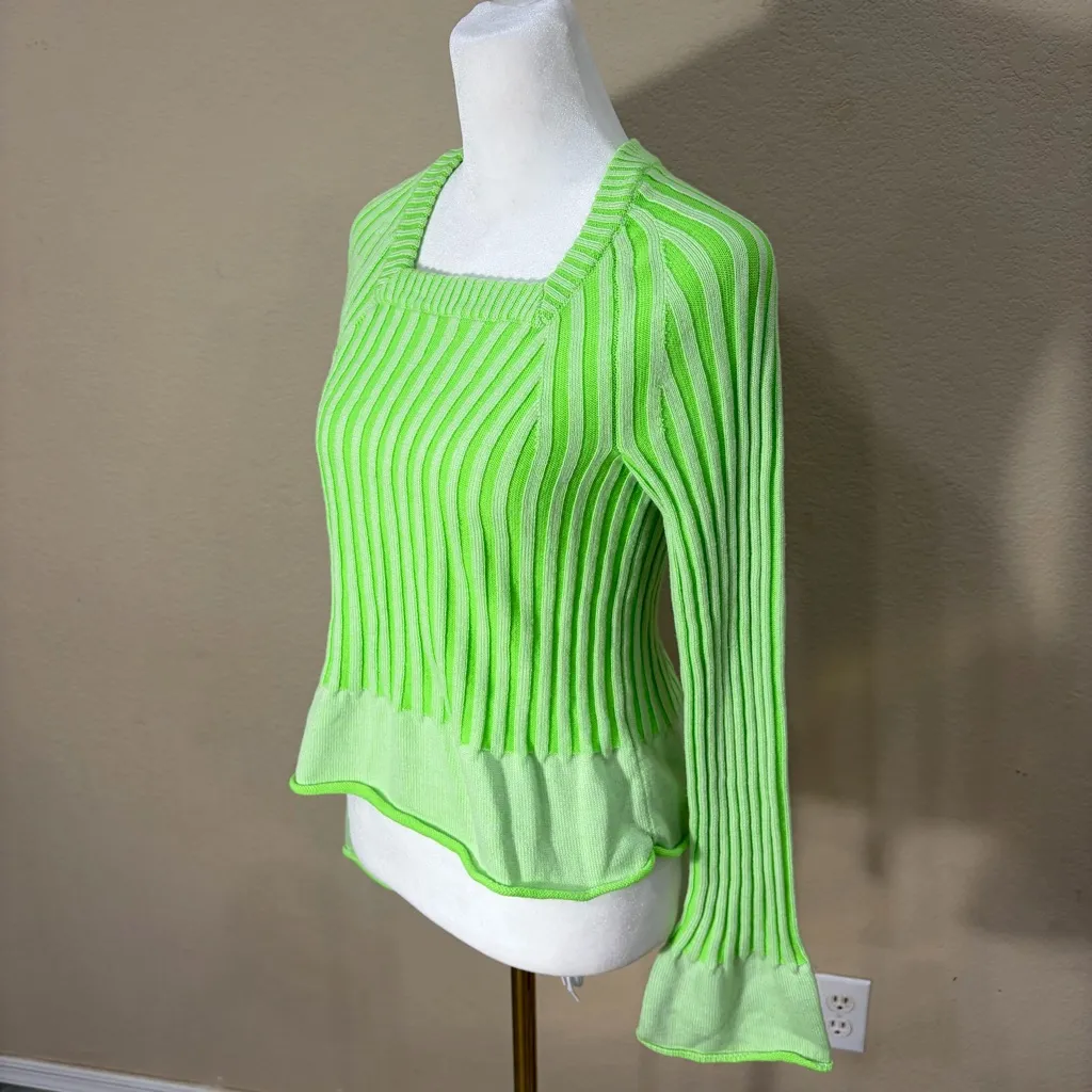 Rodebjer Eshe Rib Knitted Sweater In Techno Green Sz S Funky Retro Party EUC - Image 3