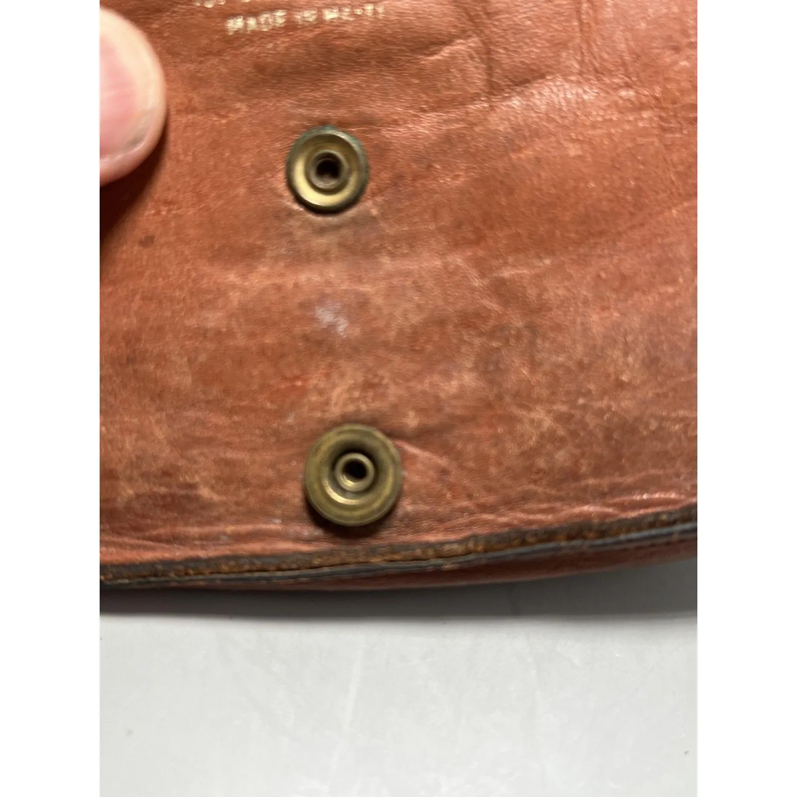 Vintage Tooled Leather Makeup Purse Bag Mirror Top Grain Cowhide Made in Haiti Brown - Image 7