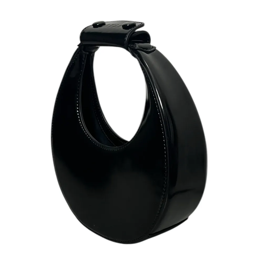 Staud Goodnight Moon Bag Black Patent Calf Leather Handbag Chic Modern Evening - Image 3