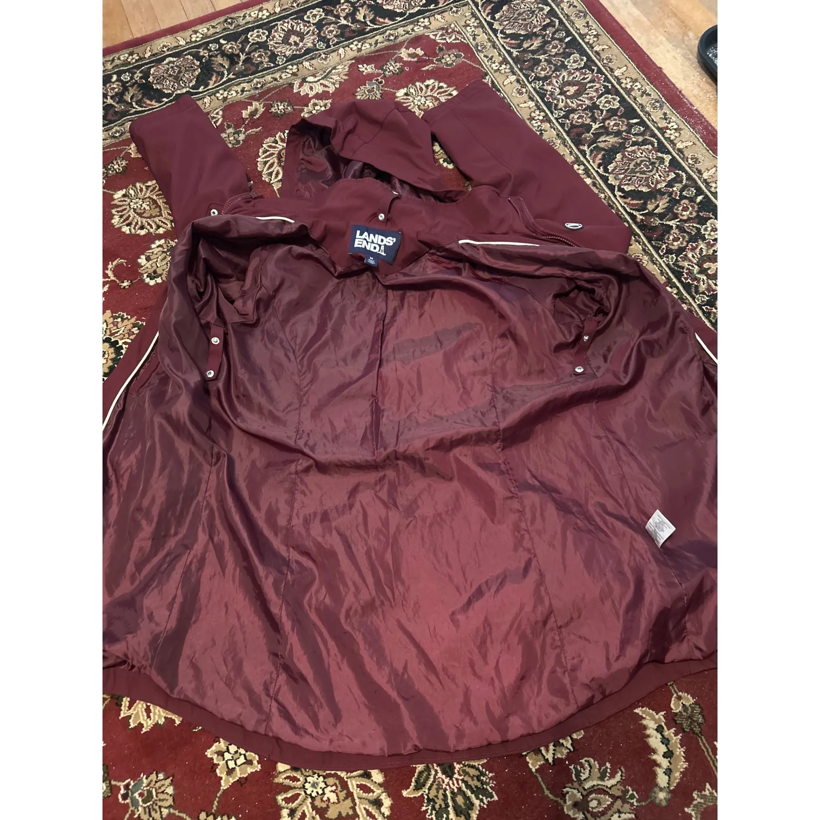 Lands End Burgundy Waterproof Hooded Anorak Jacket Women's Medium - Image 10