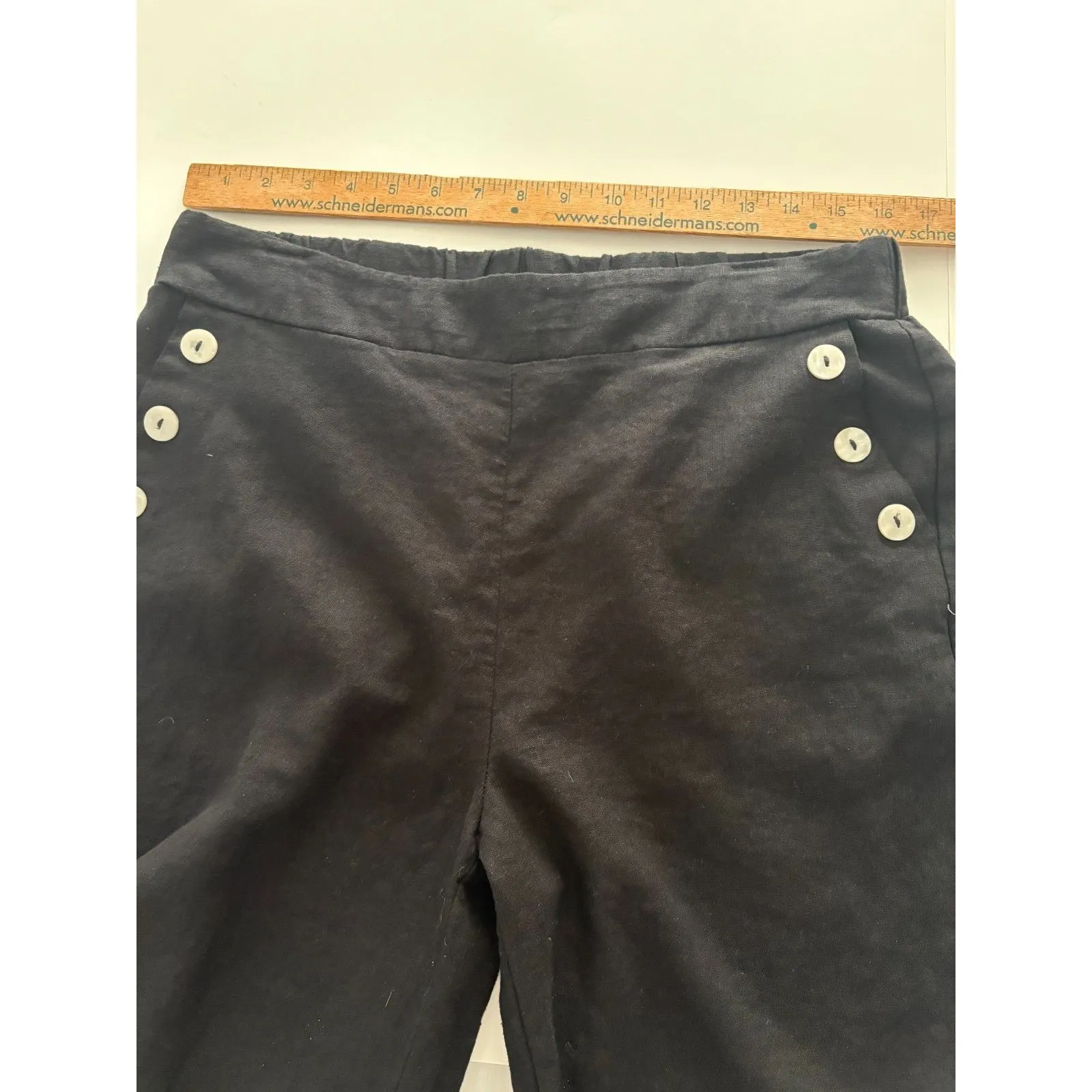 Joie Linen Blend Pants Size Large Black Wide Leg Cropped Lagenlook Pockets - Image 5