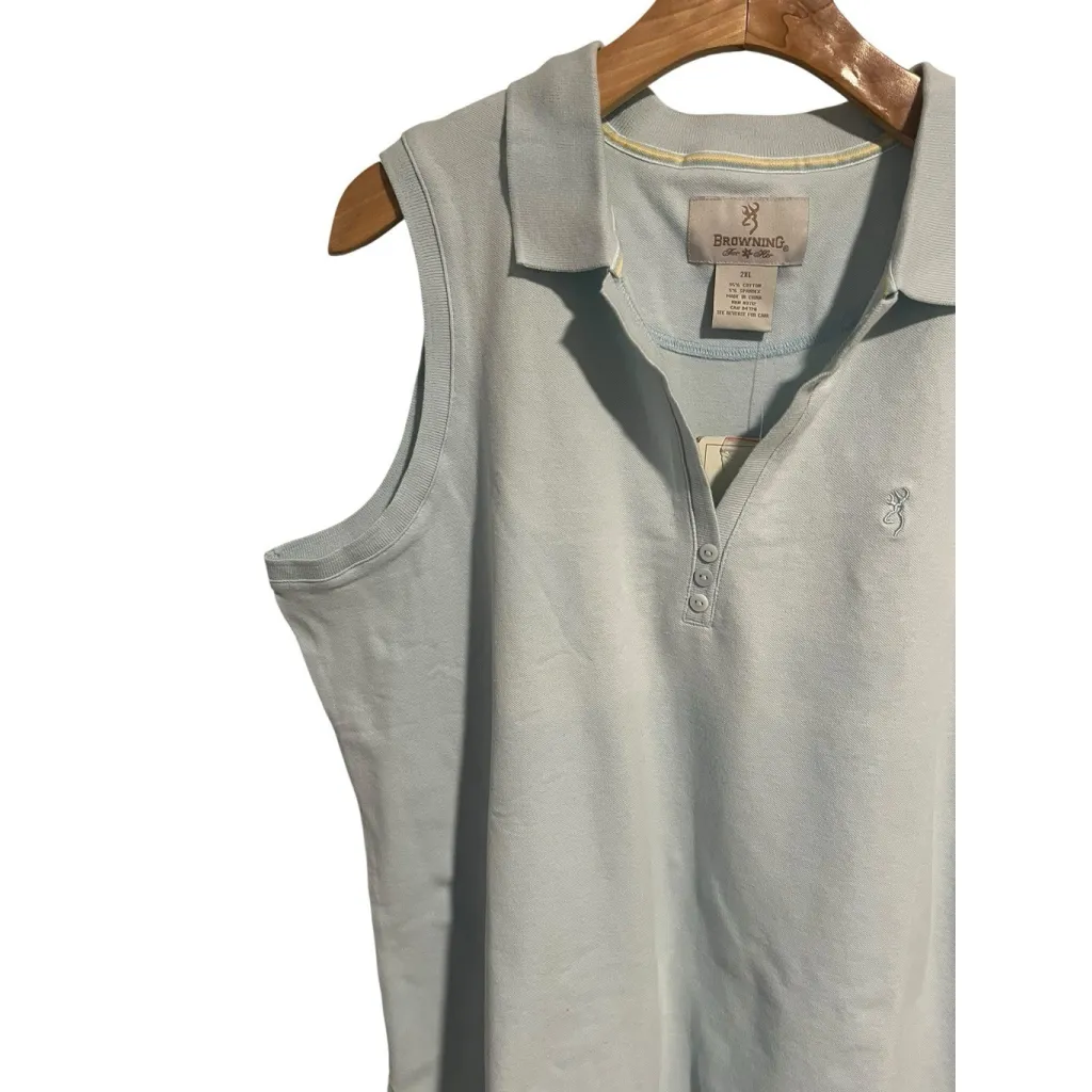 Browning Sleeveless Top Womens 2XL Blue V Neck Button Collared Tank Shirt NWT - Image 2