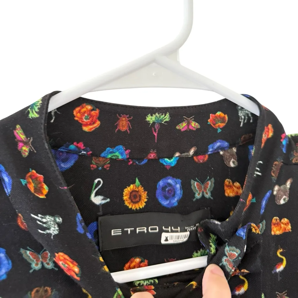 Etro Wool Whimsical Printed Tie Waist Dress Black Size 8 - Image 5