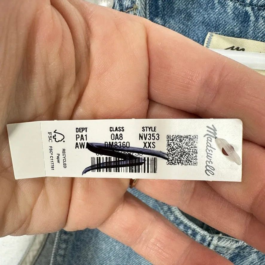 Madewell Scoopneck Denim Shortalls Chambray Blue XXS Button Front Patch Pockets - Image 7