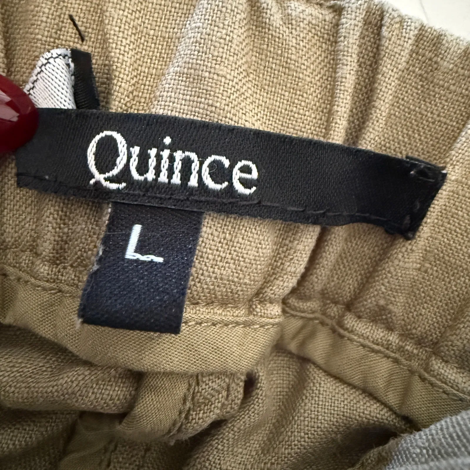 QUINCE | 100% Linen Relaxed Fit Tapered Ankle Pull on pants Tan Khaki | Large - Image 7