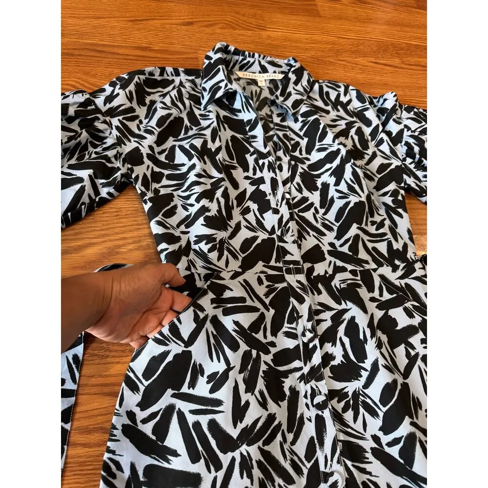 VERONICA BEARD blue mini Samy Printed Shirtdress size 4 - Image 11