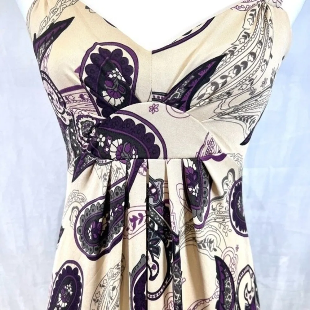 ivory and purple paisley maxi dress size small - Image 3