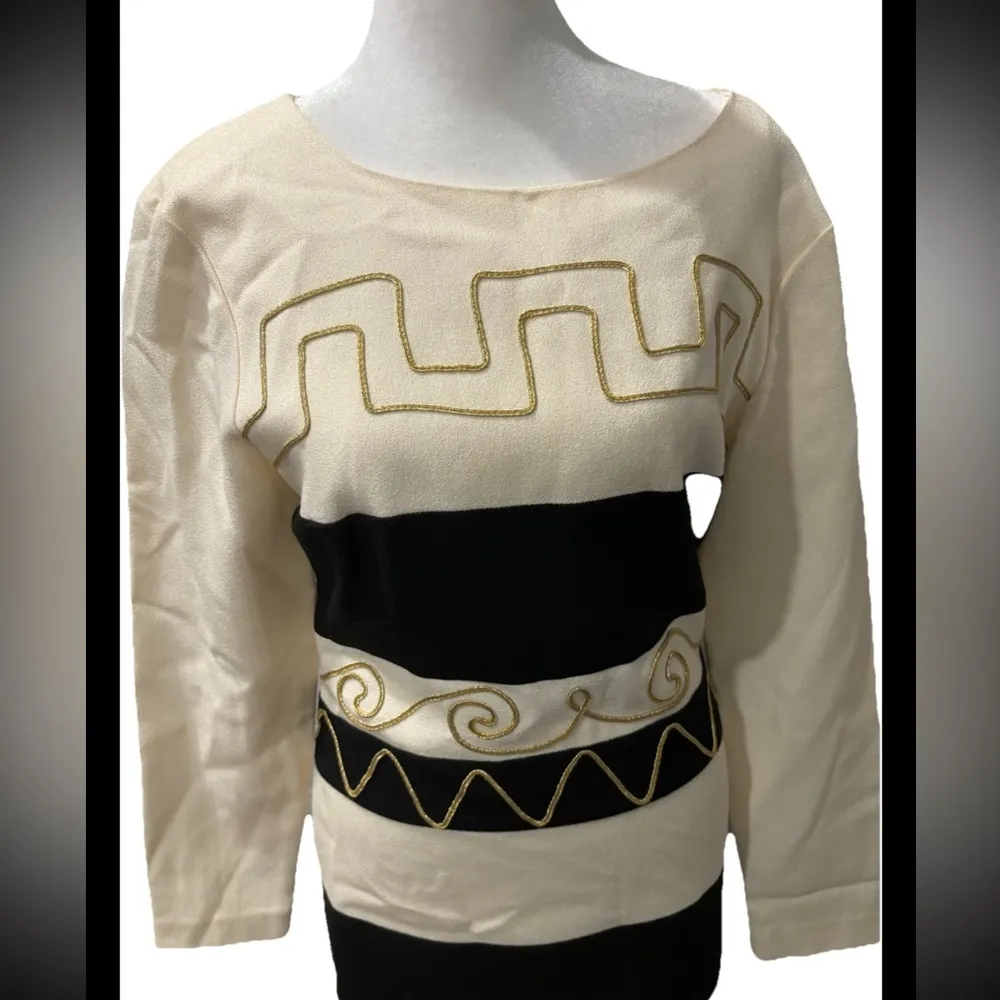 Vintage Misty Lane Dress Black Gold & Cream color dress Size 6 - Image 2