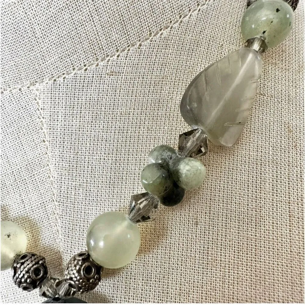 moss agate prehnite sterling silver beaded pendant necklace Green - Image 3