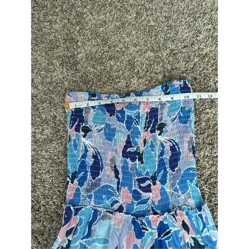 able the label anthropologie smocked maxi strapless dress blue floral tiered XS - Image 5