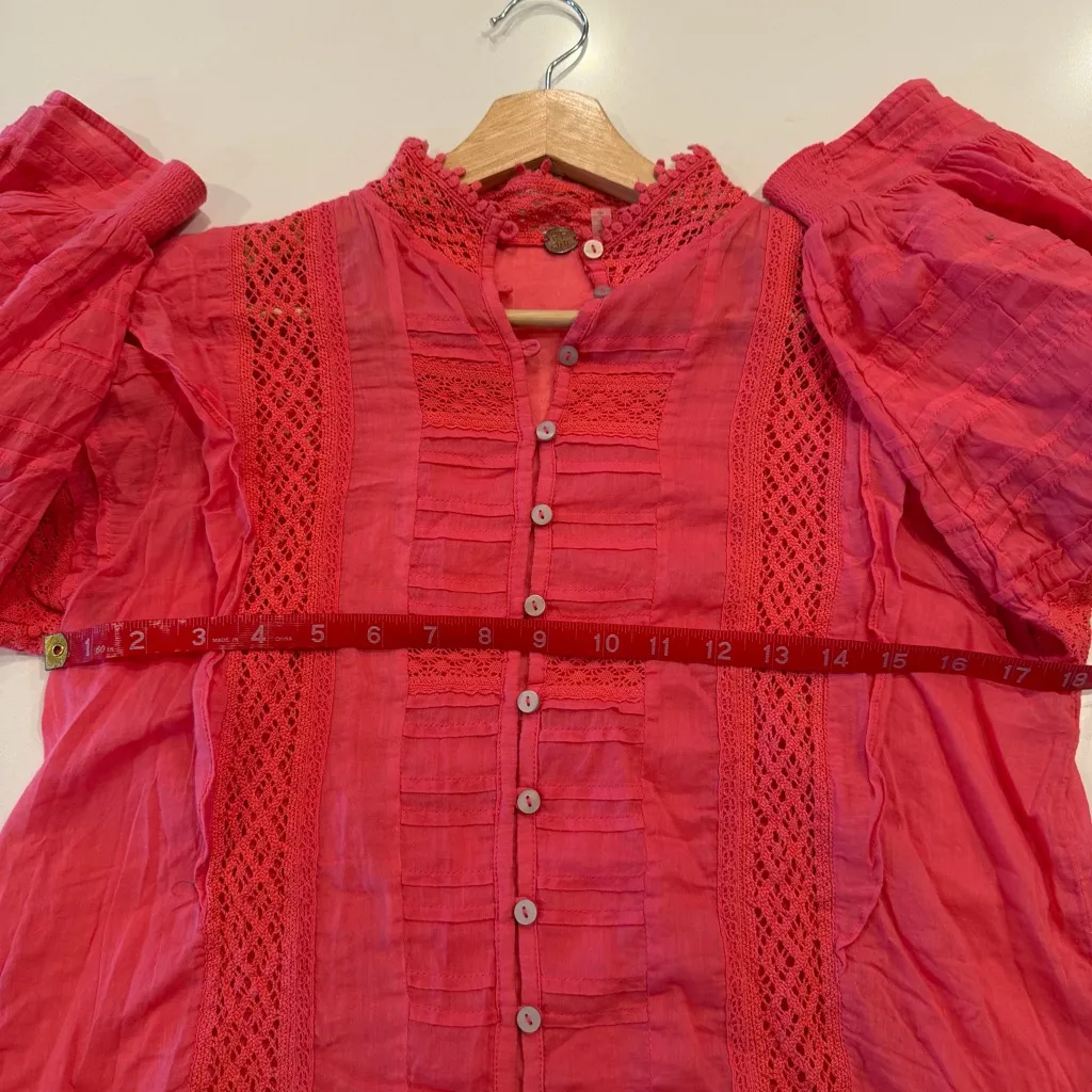 Free People Rosalind Pink Cotton Crochet Blouse Size Small - Image 4