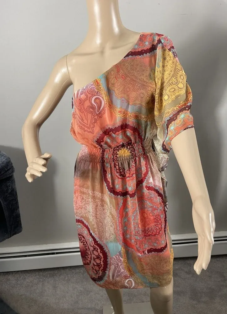 Bisou Bisou Multicolor Y2K boho grunge Off Shoulder Dress Size 6 A-3 - Image 1