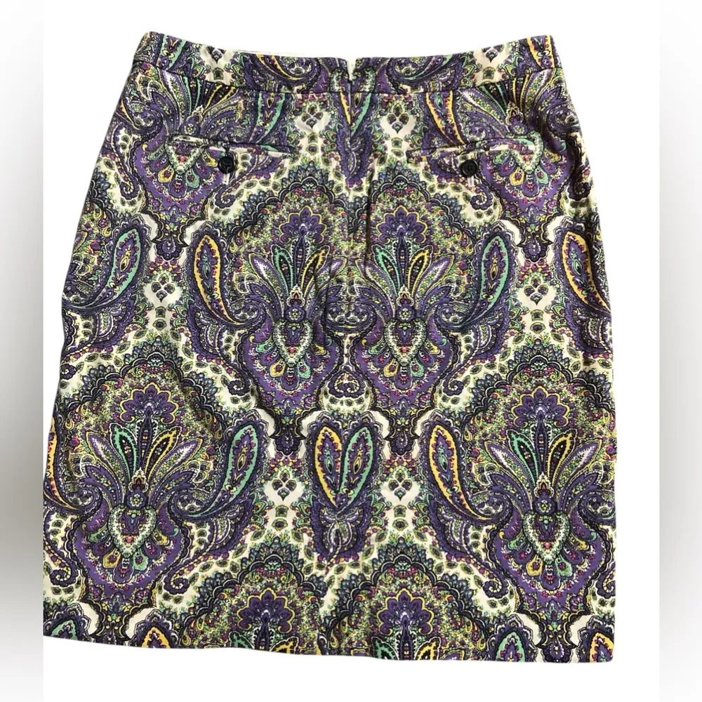 J Crew Cotton Royal Paisley No. 2 Pencil Skirt Size 4 Cotton/Spandex - Image 3