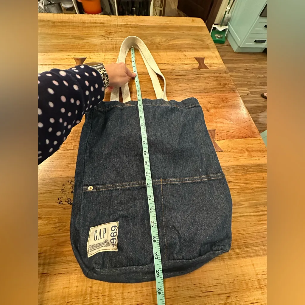 GAP Blue Denim Shoulder Bag with Cream Straps - Image 9