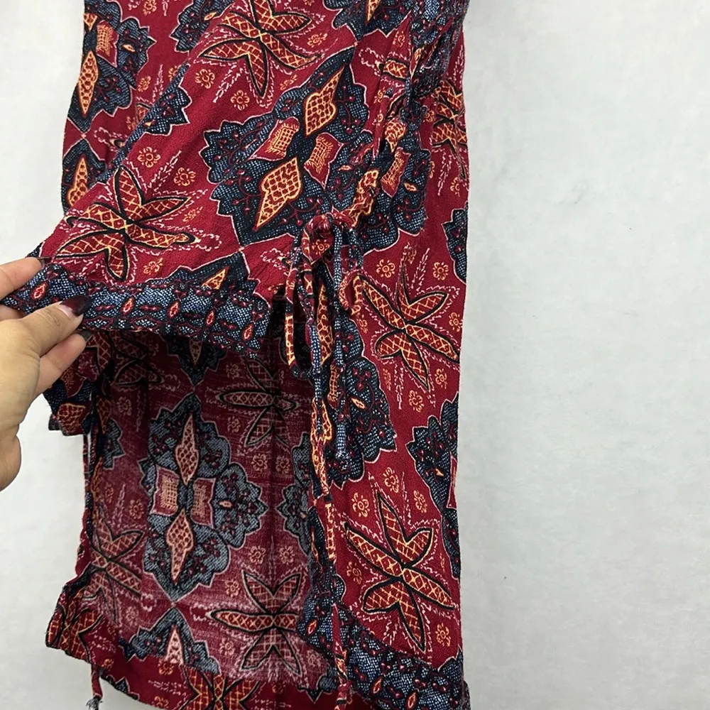 Hi-Low Boho Festival Crop Top Red Geometric Lace Up Sides - Image 6