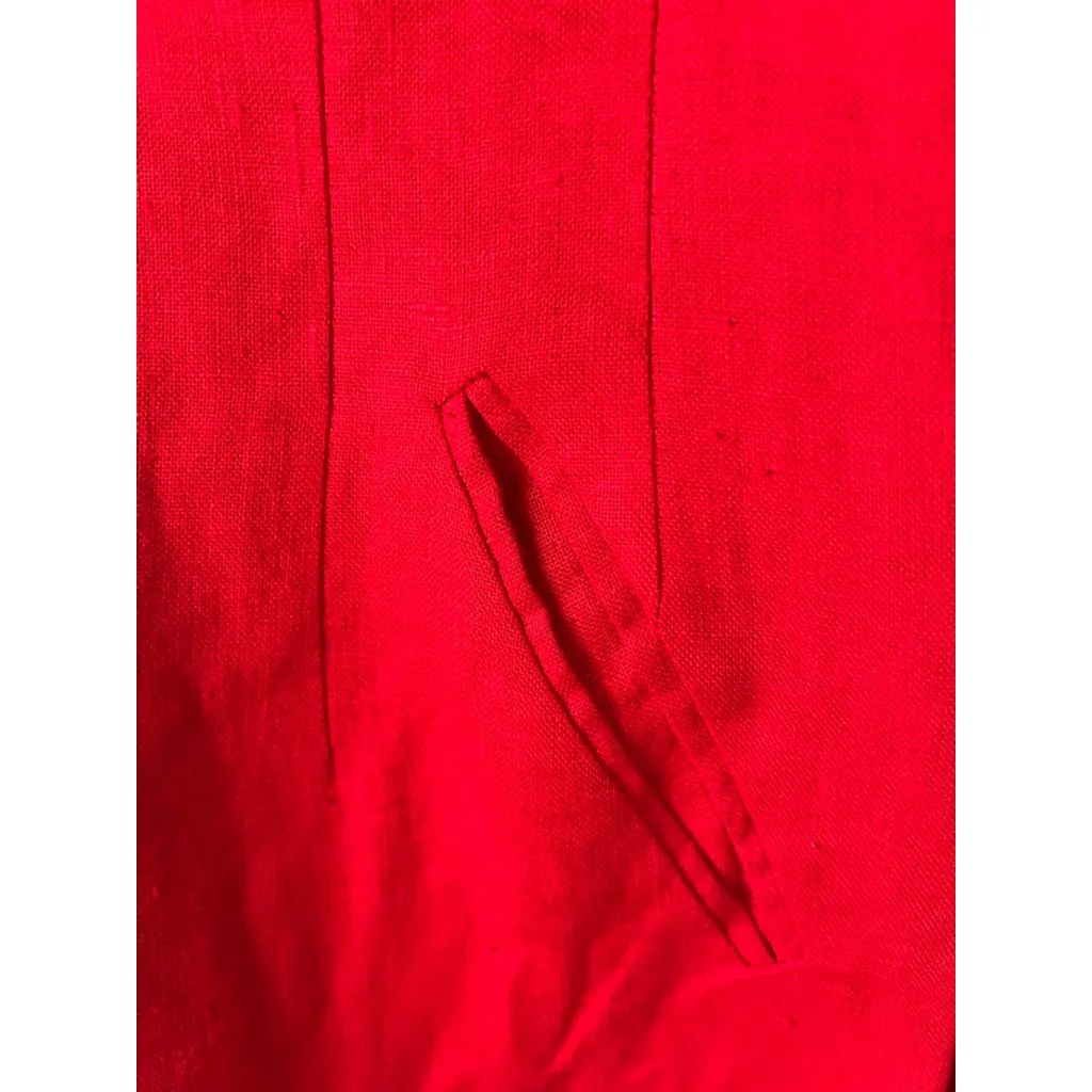 Vintage The French Shoppe Red Linen Jacket Zip Front Made in Russia. L/XL Size L - Image 5