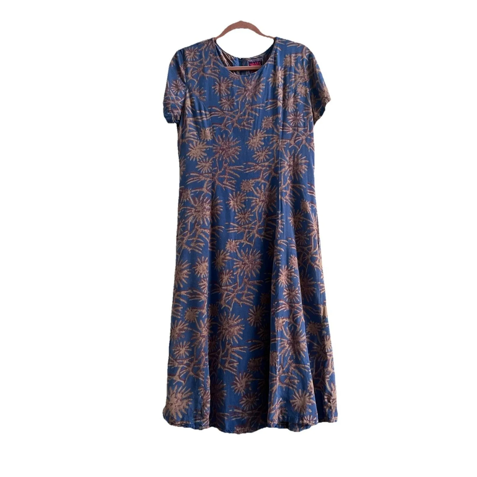 Vintage 90s Caribbean Colours Floral Maxi Dress Size Medium Blue Purple Ferns - Image 2