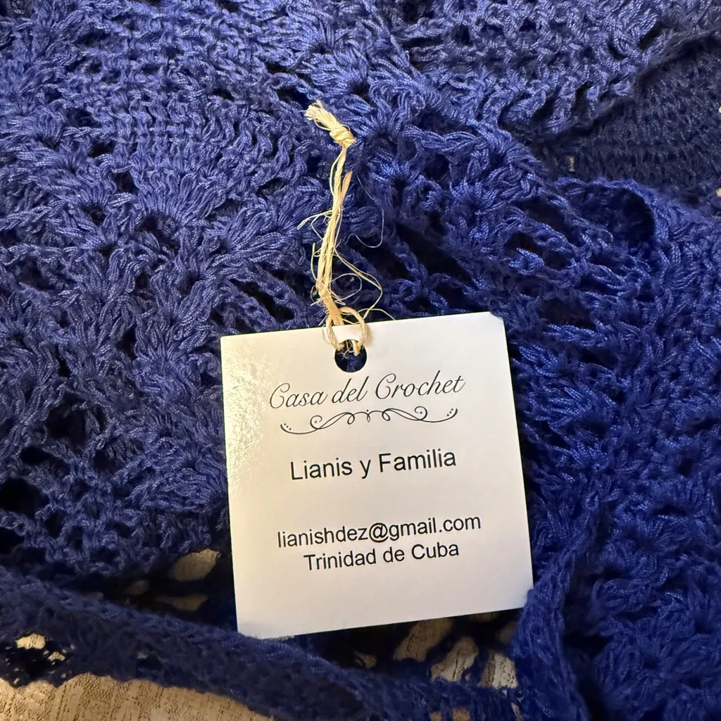 CASA DEL CROCHET TRINIDAD de CUBA Navy Blue Crochet Knit Top NWT ONE SIZE - Image 8