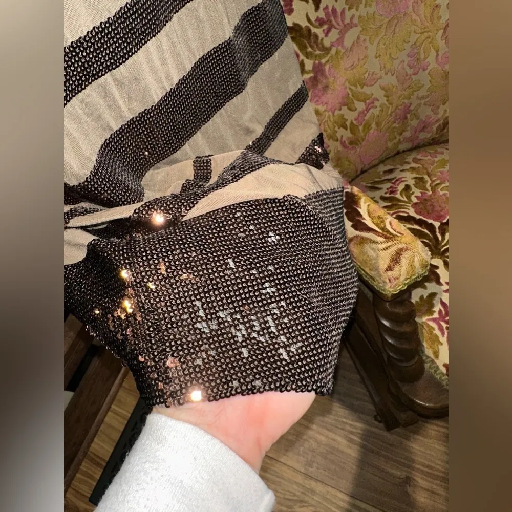 Vince Camuto Swim Dress Coverup Tan Mesh Brown Sequins M - Image 4