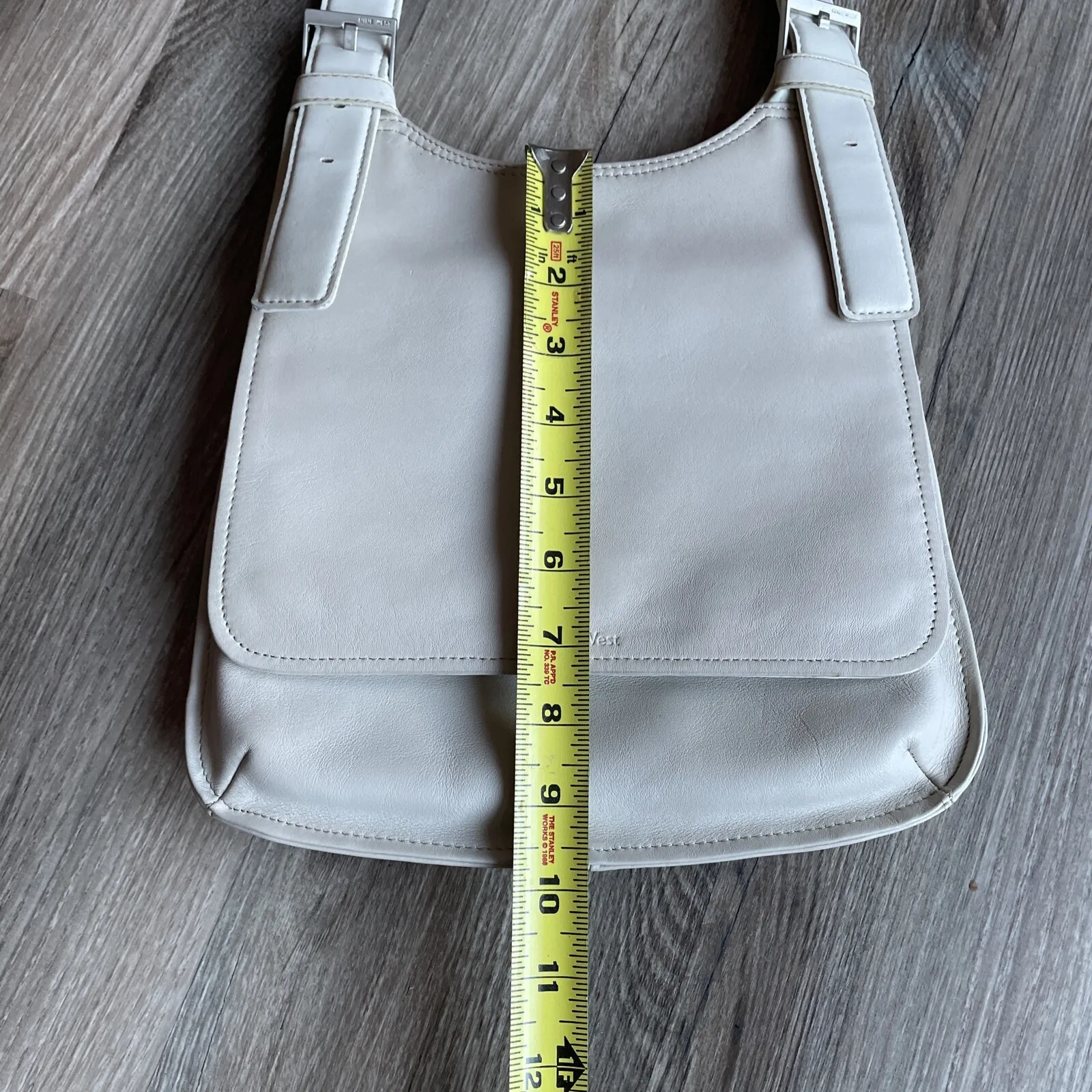 Vintage Nine West Leather Crossbody Bag Purse Ivory Cream‎ Smooth Pebbled Flat - Image 11