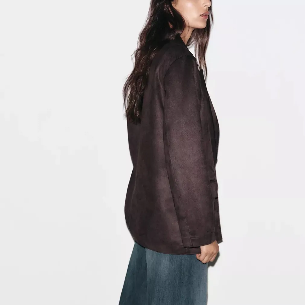 Zara NWT dark brown faux suede double breasted collared blazer jacket - Image 5