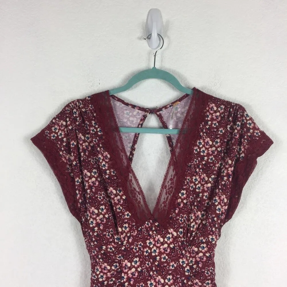 Free People Sweet Talker Lace Mini Dress Size XS Burgundy Floral 90s Grunge Boho - Image 4