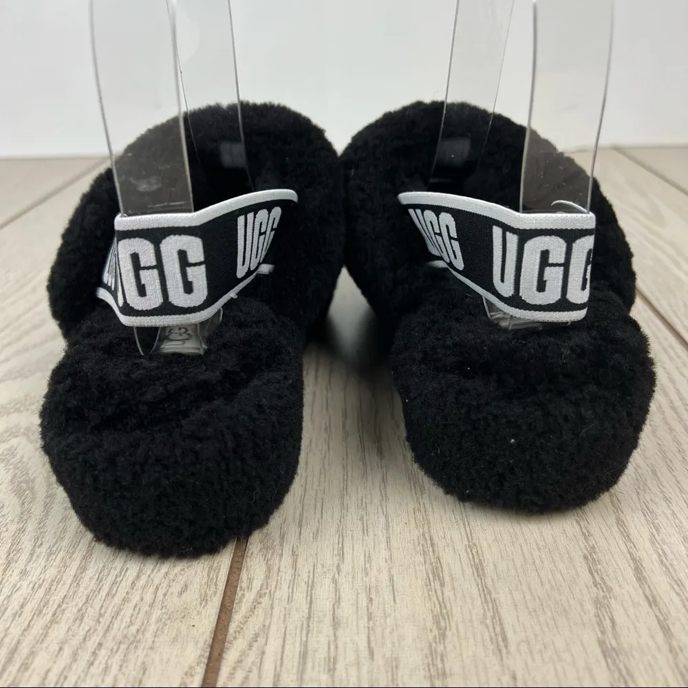 UGG Fluff Yeah Logo Slide Sandal Slipper US6 Black & White $100 - Image 8