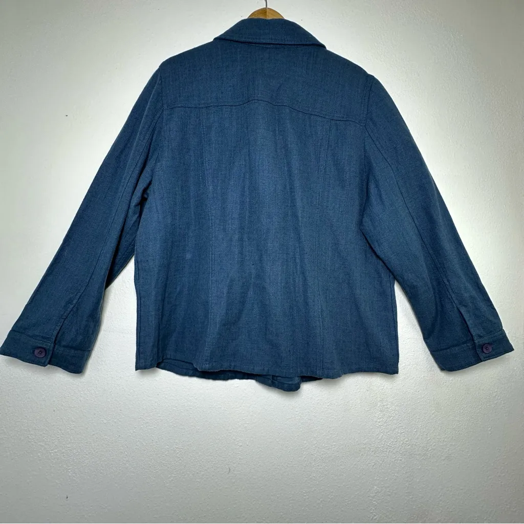 Chico's Linen Blend Shaped Denim Solid Colonial Coast Long Sleeve Jacket Size 3 - Image 3