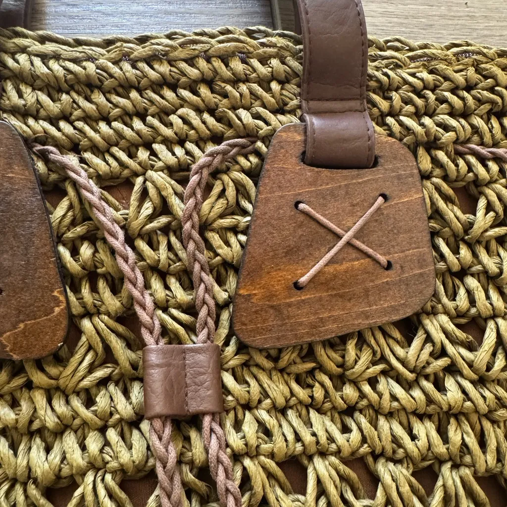 Straw Studios Weaved Wooden Tan Straw Bag - Image 3