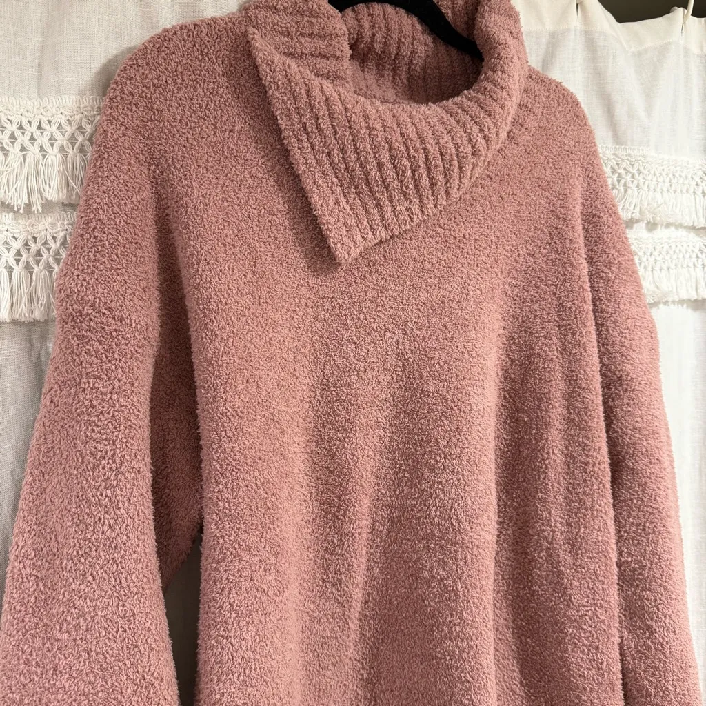 Barefoot Dreams Womens Cozychic Rose Quartz Cowl Neck Shirt Pullover Sweater - Image 3