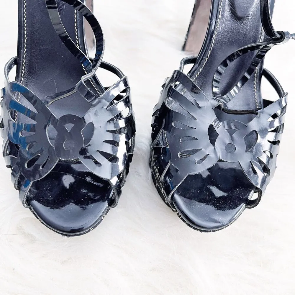 Sergio Rossi Black and Gold Textured Platform Sandals - Image 6