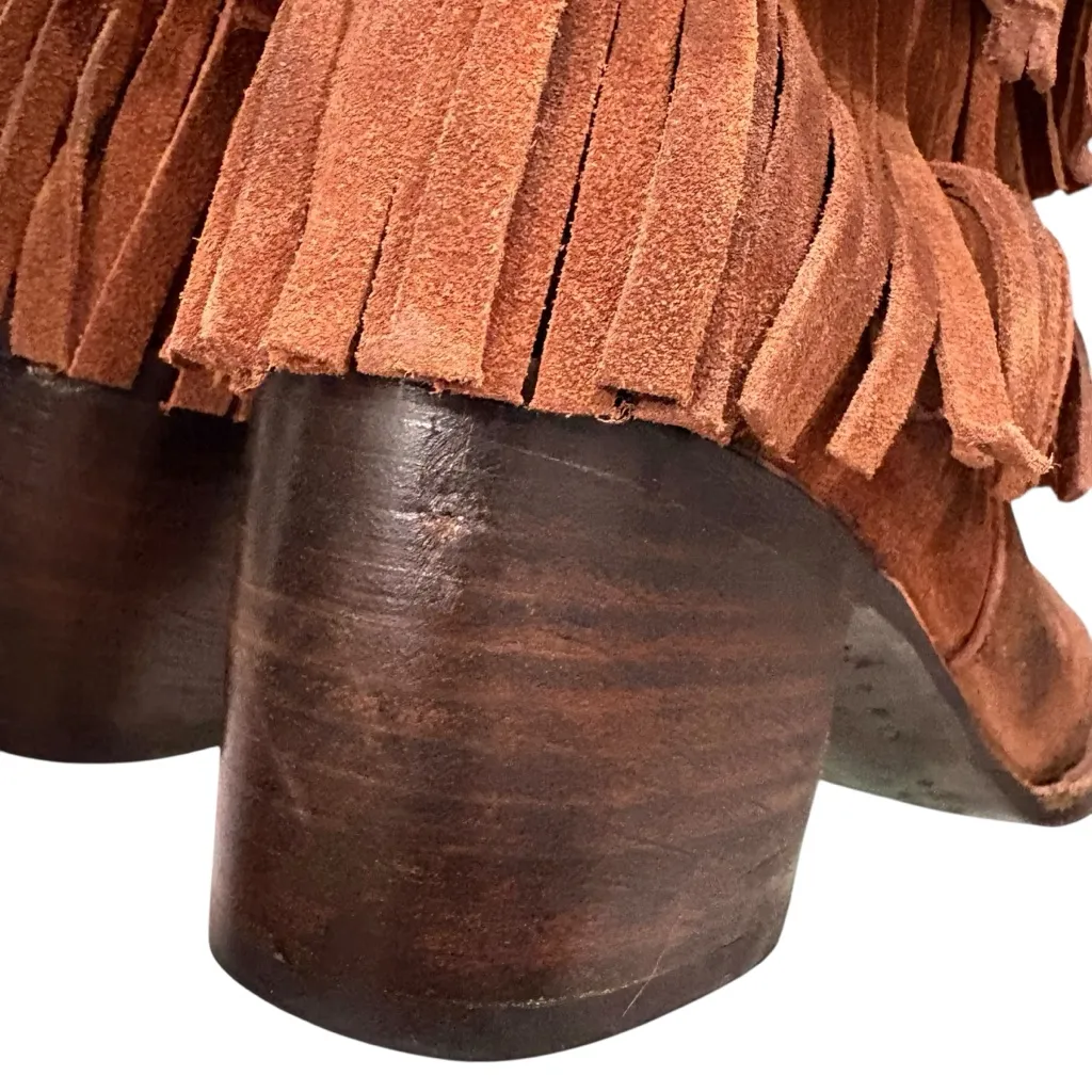 Freebird By Steven Leather Belle Fringe Ankle Boots, Sz 10 Brown - Image 14