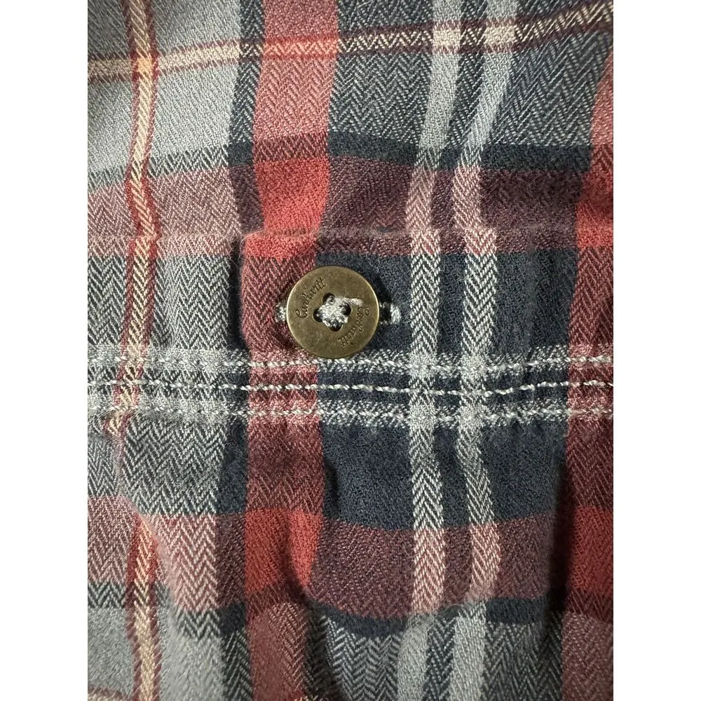 Carhartt Women's Size (M 8-10)‎ Navy & Red Flannel Button Up Casual Work EUC - Image 5