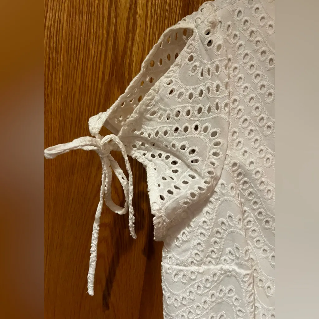 Express White Cotton Eyelet Open Tie Back Slit‎ Sleeves Lined Romper Size 4 - Image 10