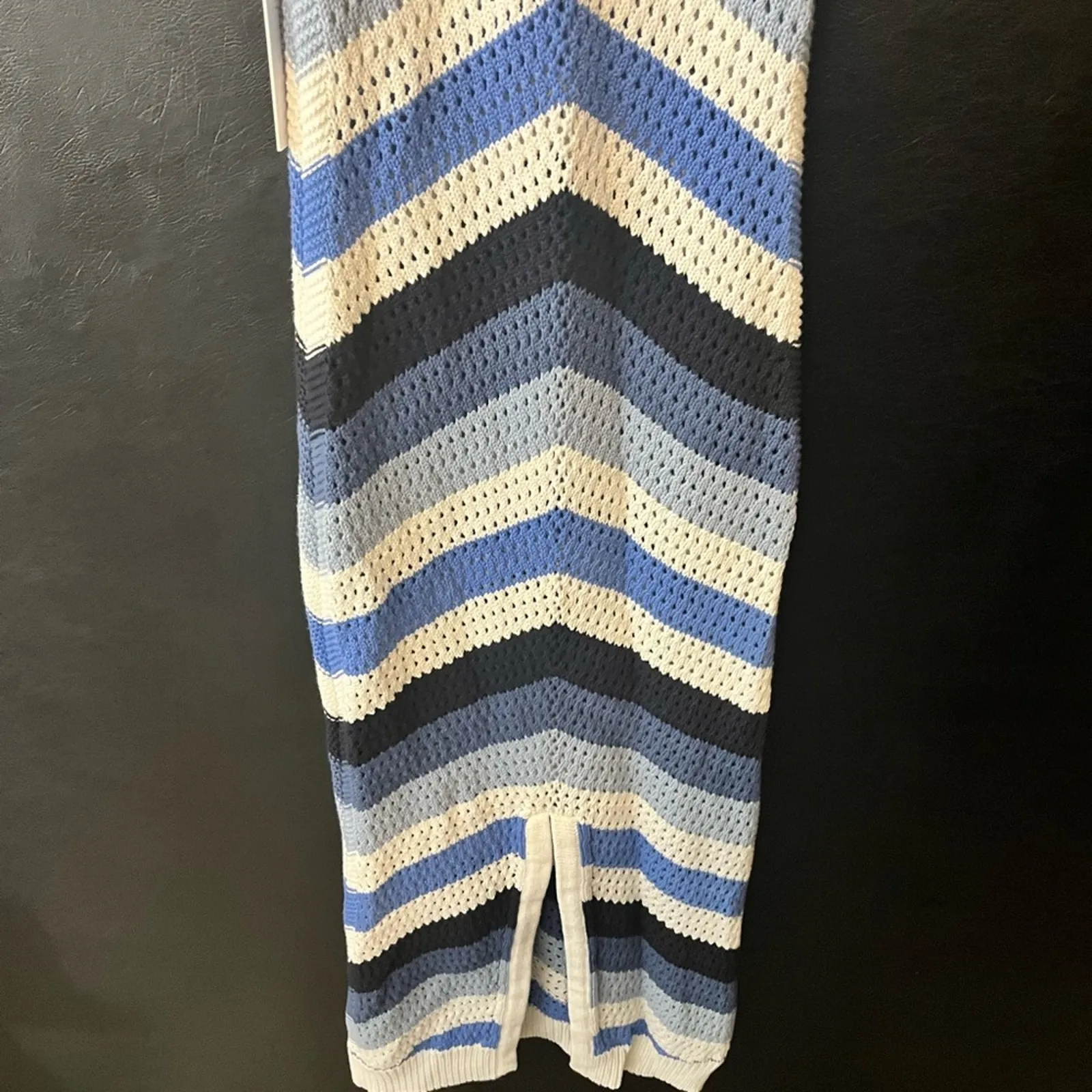 Young Fabulous & Broke White And Blue Chevron Open Knit Maxi Dress‎ Size Medium - Image 7