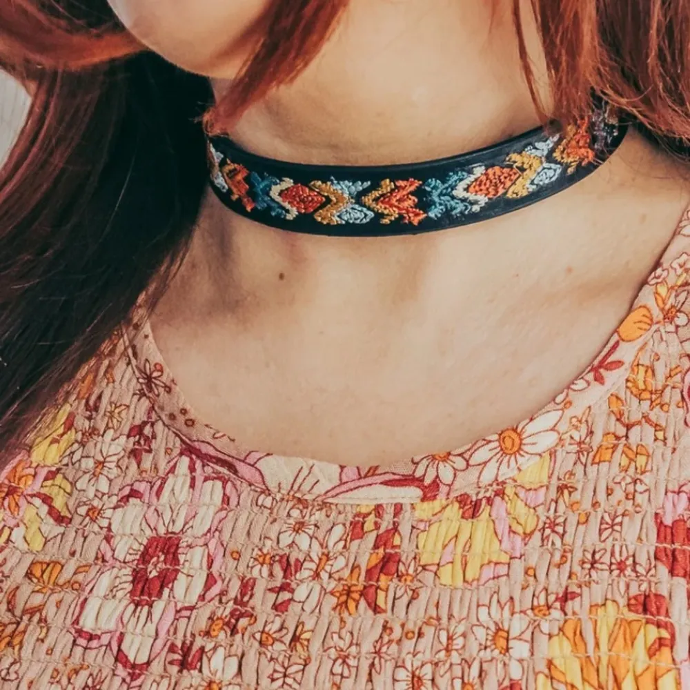 Embroidered Tribal Aztec Choker Blue - Image 10