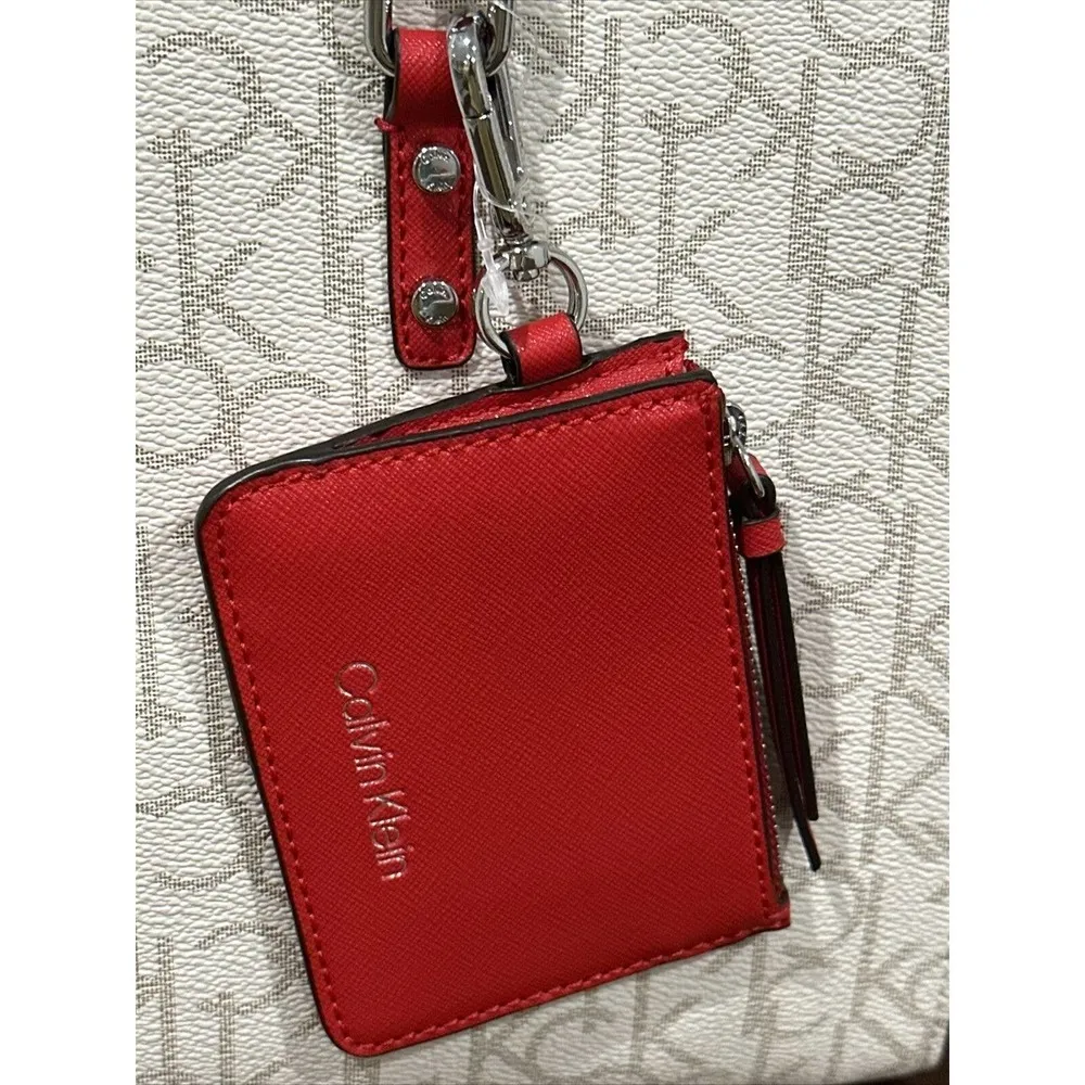 Calvin Klein  Monogram Signature Cream w/Red Satchel Hand-Bag Khaki Logo H7DDJ6YQ - Image 12