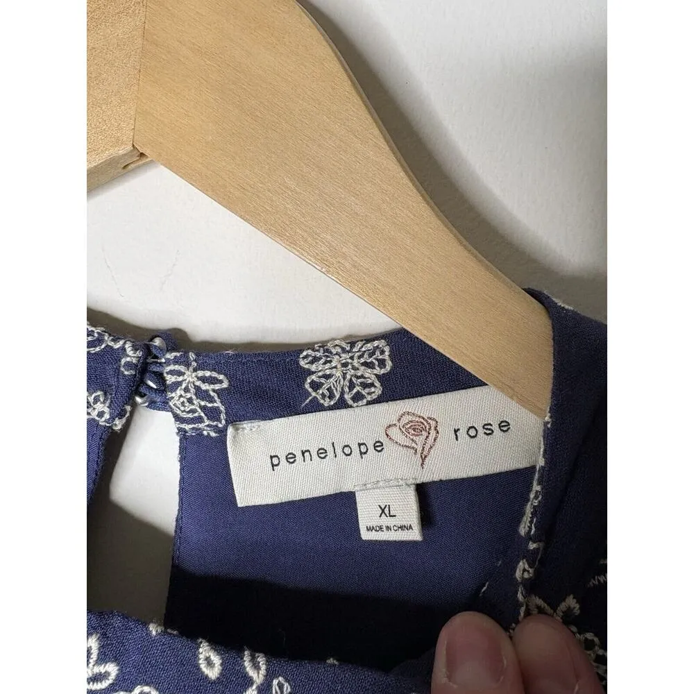 Penelope Rose Womens XL Dress Layered Embroidered Boho Festival Blue Bell Sleeve - Image 6