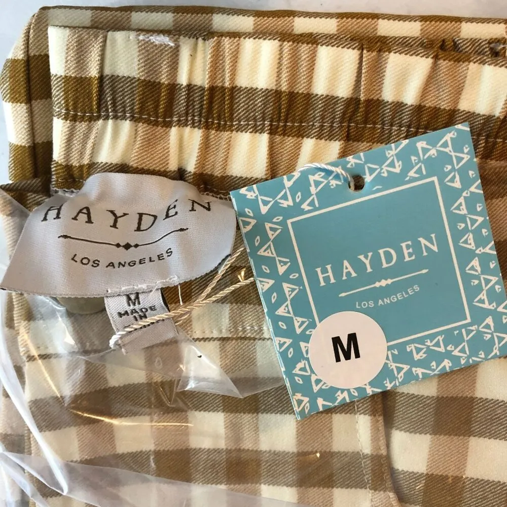 Hayden Womens High Waisted Gingham Pants Crop Flare Retro Beige Yellow M - Image 5