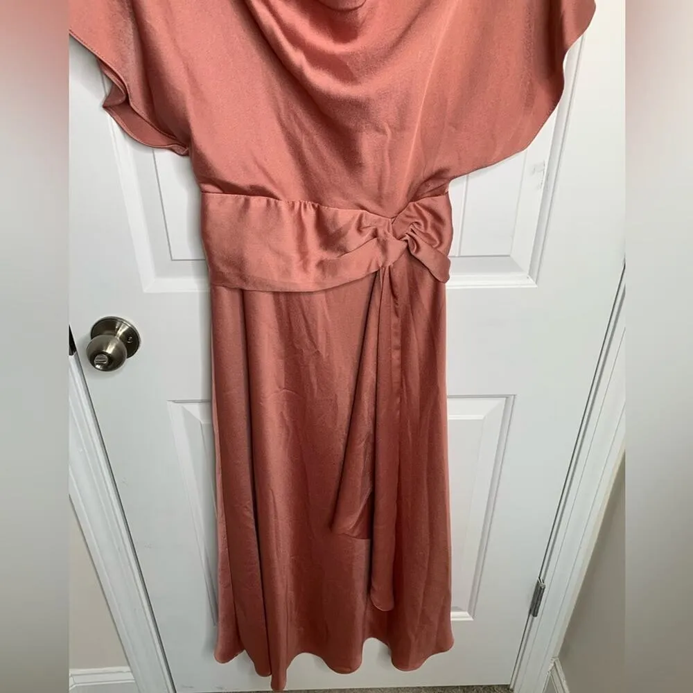 BHLDN Olmstead pink satin drape midi dress‎ size 2 wedding guest mother bride - Image 6