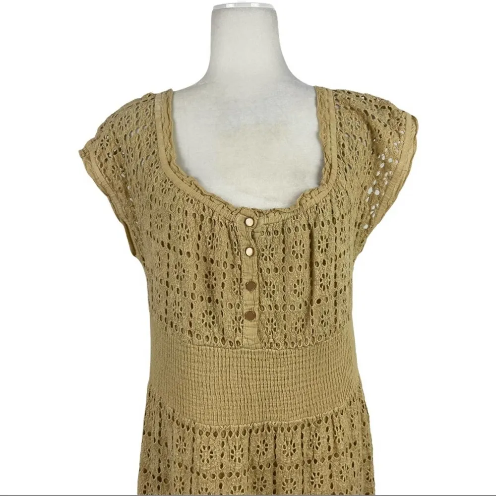 Maria Alicia Araujo Baez Tired Crochet Cottagecore Boho Maxi Tan Dress Cotton M Size M - Image 2