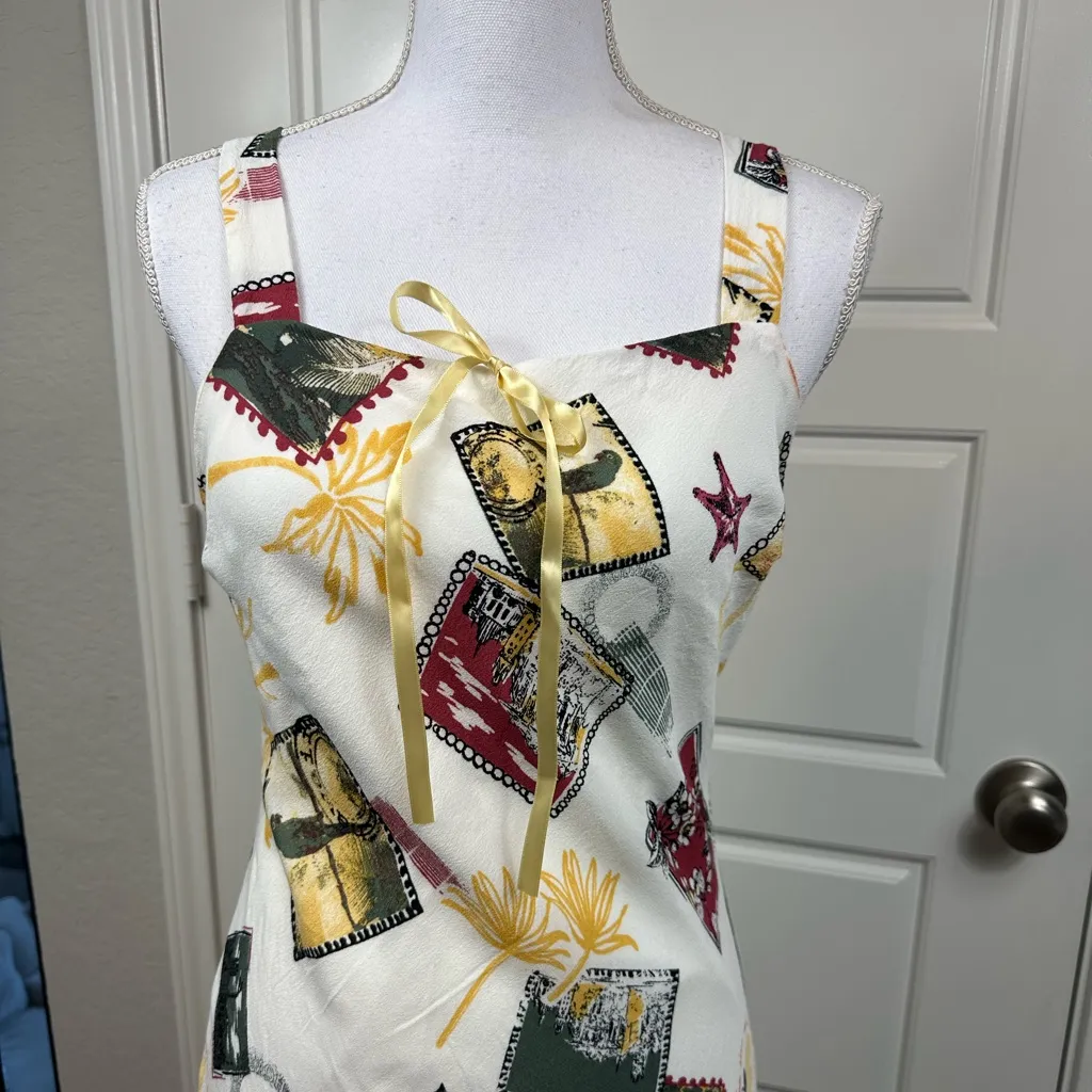 The Workshop Letters From Afar Italy Artsy Colorful Maxi Dress Size Large NWT White - Image 3