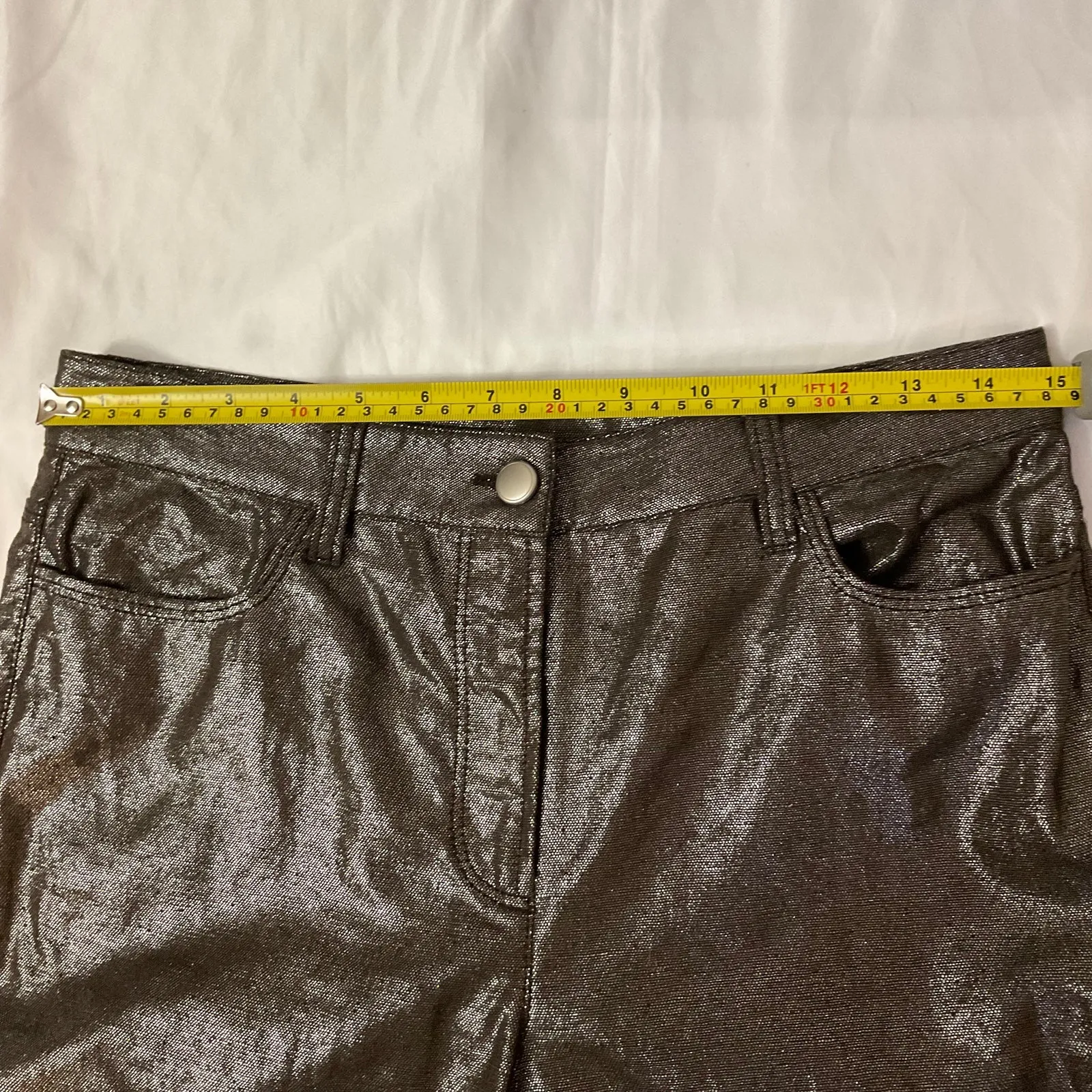 Worth Brown Metallic Pull on Pants 8 Mermaid Retro Girl Glam Mob Wife Futuristic Size 28 - Image 5