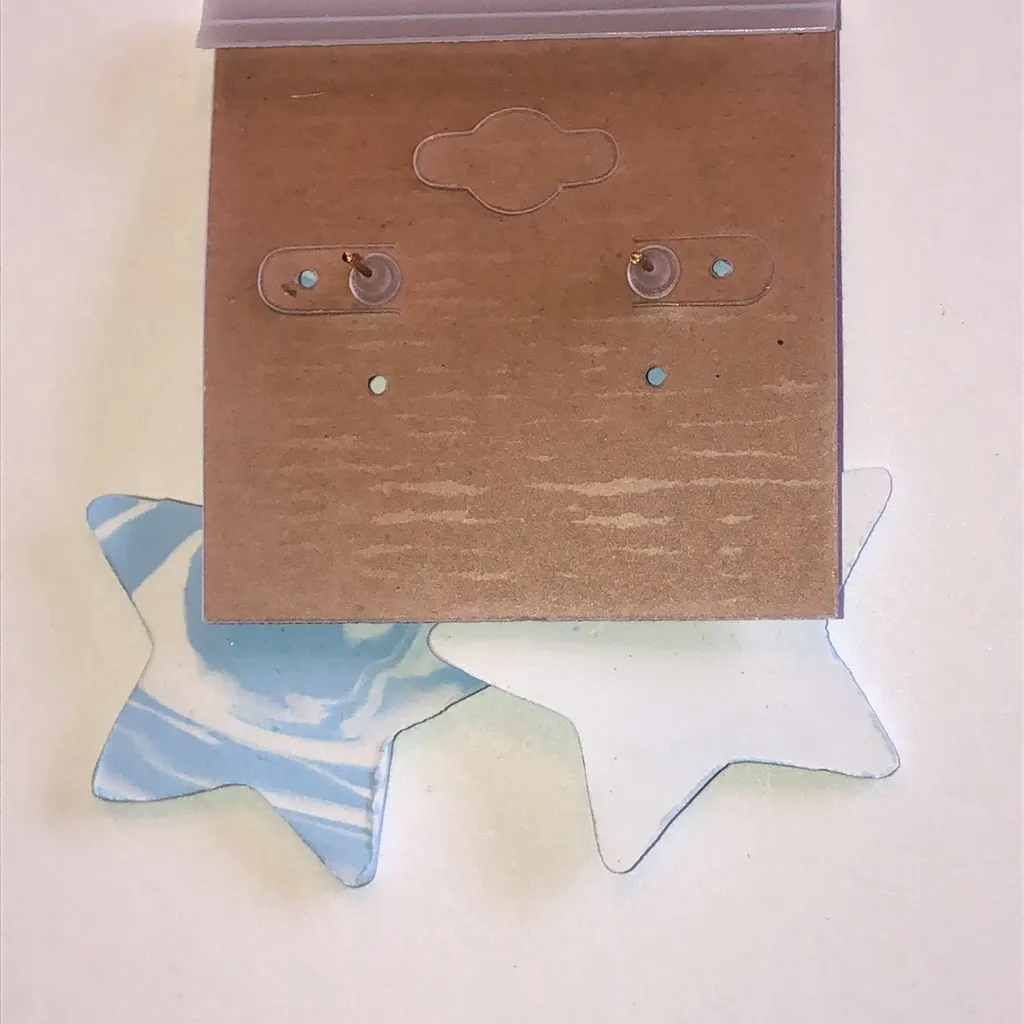 Blue and White Retro Boho Clay Star Earrings - Image 4