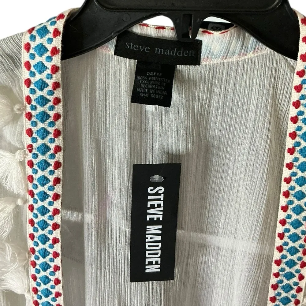 Steve Madden White cardigan and or duster or cover-up, with Red and Blue Trim - Image 3