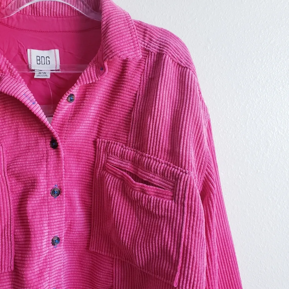 Urban Outfitters BDG Hot Pink Corduroy Cropped Distressed Denim Jacket NEW - Image 5