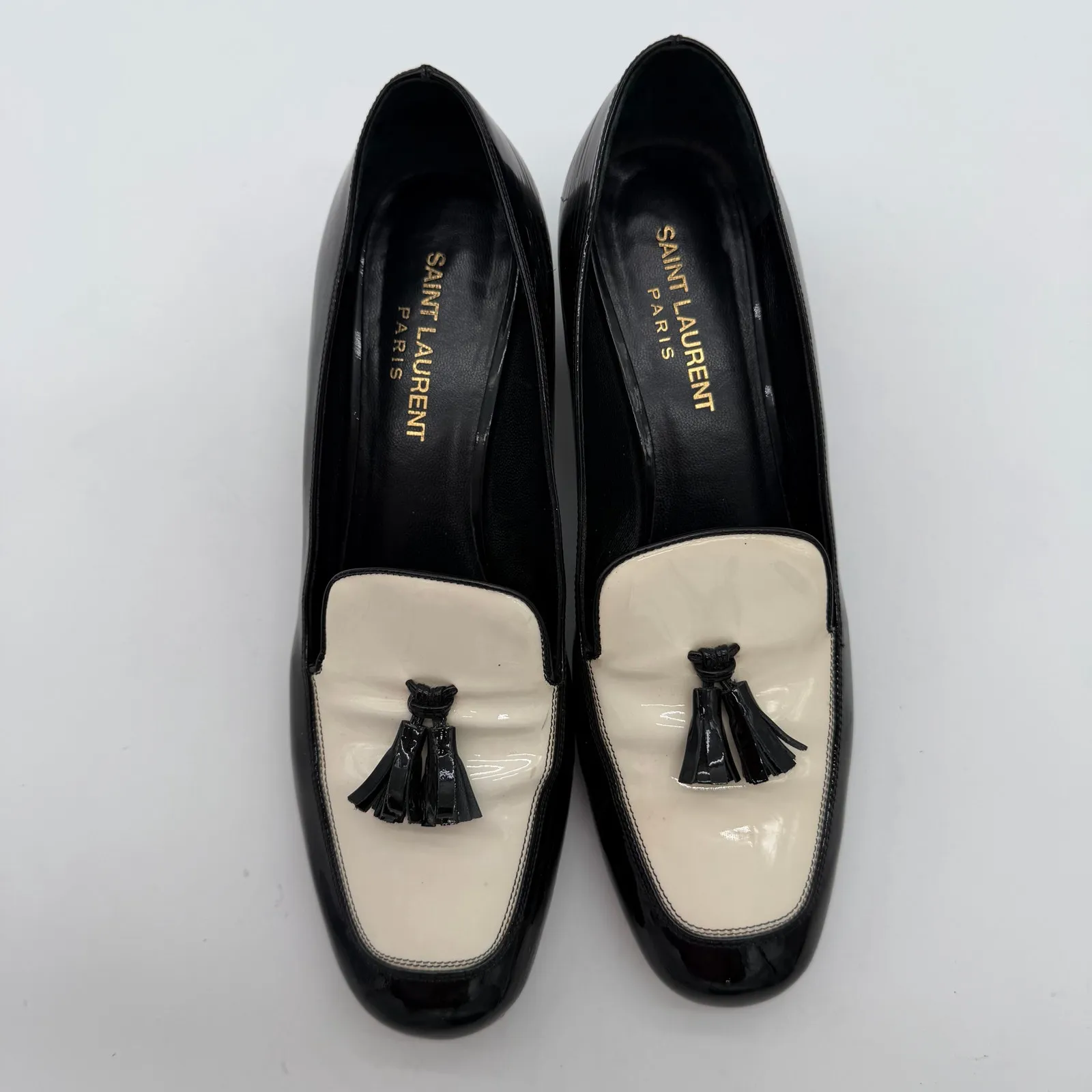 Saint Laurent Elegant Patent Leather Tassel Accents Pumps Women's Size 7 IT 37 - Image 8