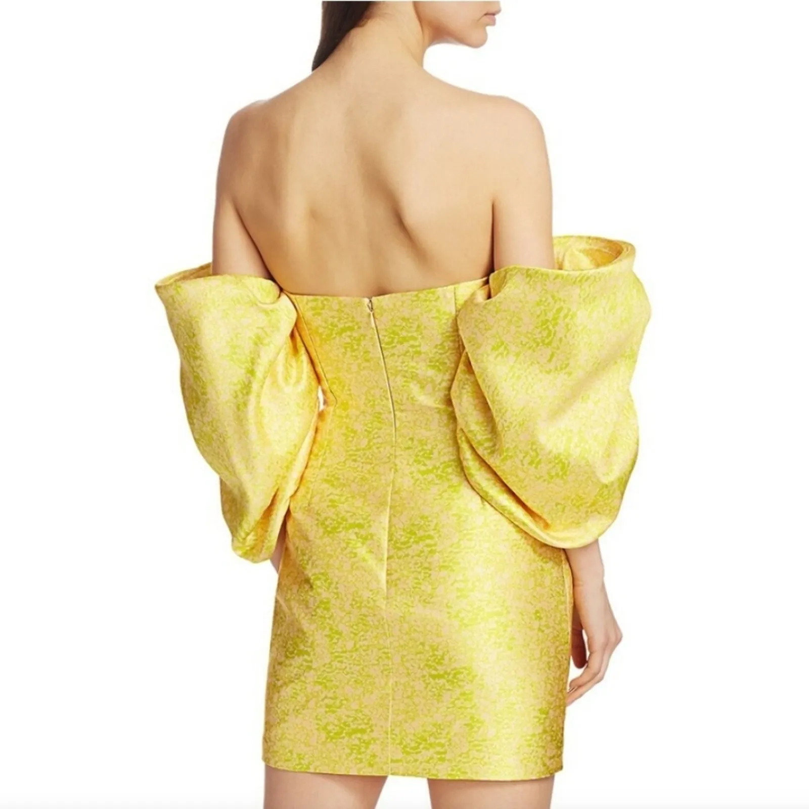 Solace London‎ Elina Off-The-Shoulder Duchesse Satin Mini Dress Size US 6 Yellow - Image 2